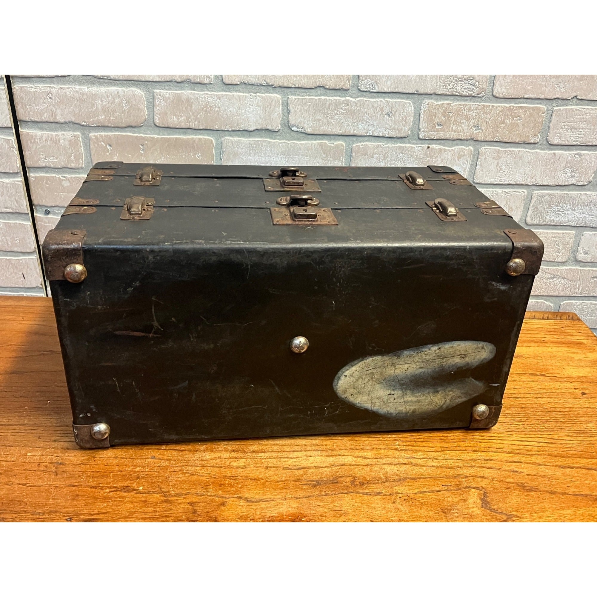 Antique 1920s Surveyor or Lineman Tool Box Chest With Brass Latches