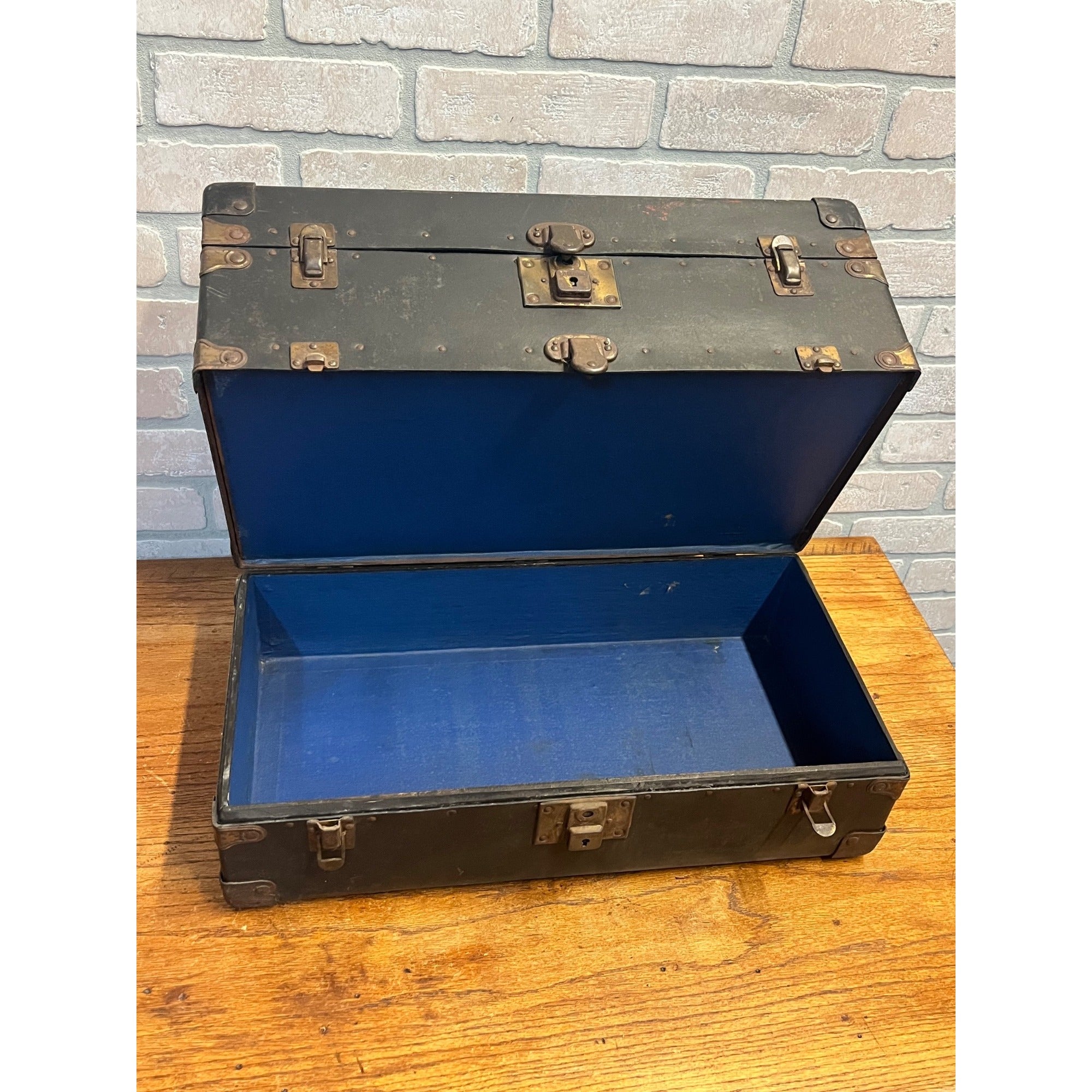 Antique 1920s Surveyor or Lineman Tool Box Chest With Brass Latches