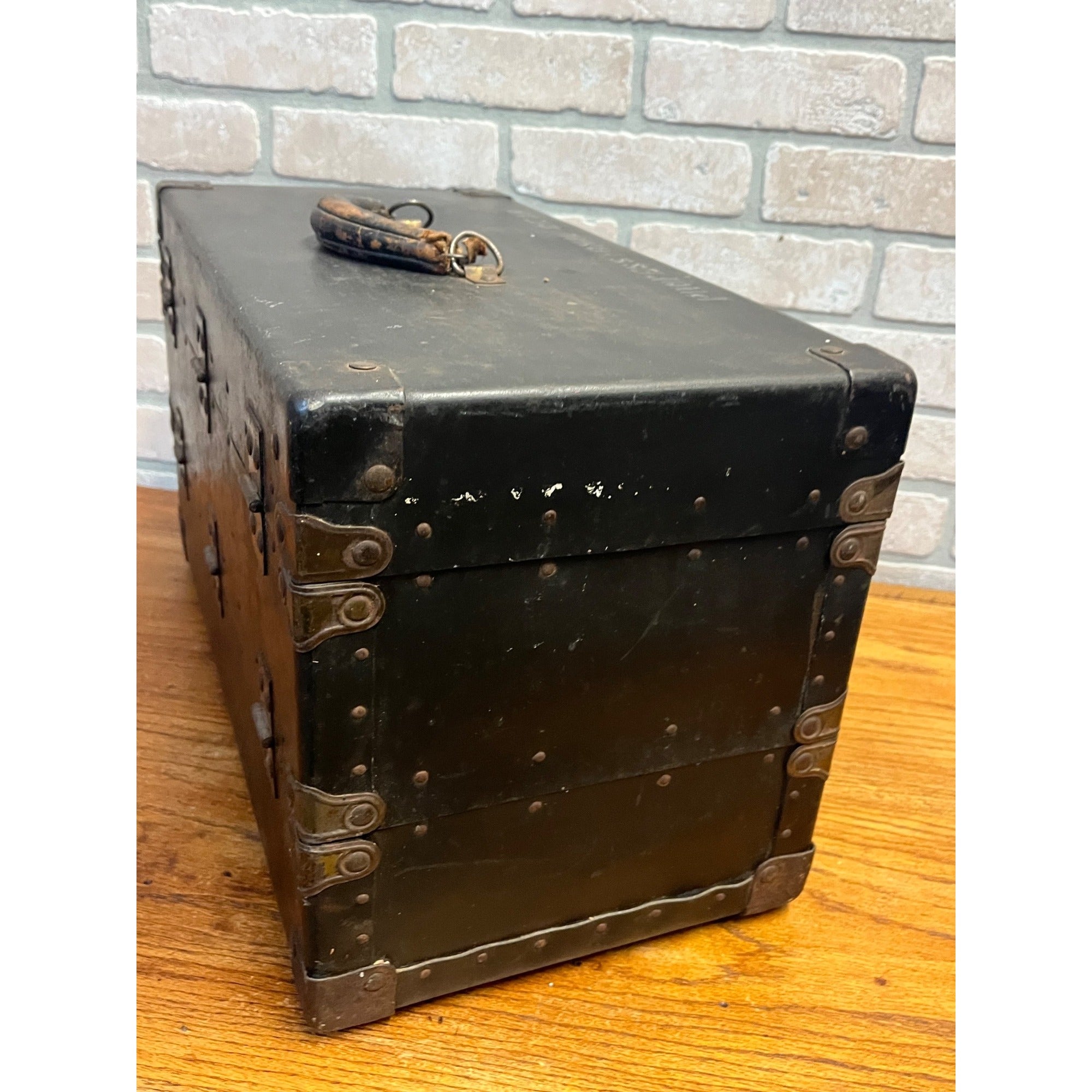 Antique 1920s Surveyor or Lineman Tool Box Chest With Brass Latches