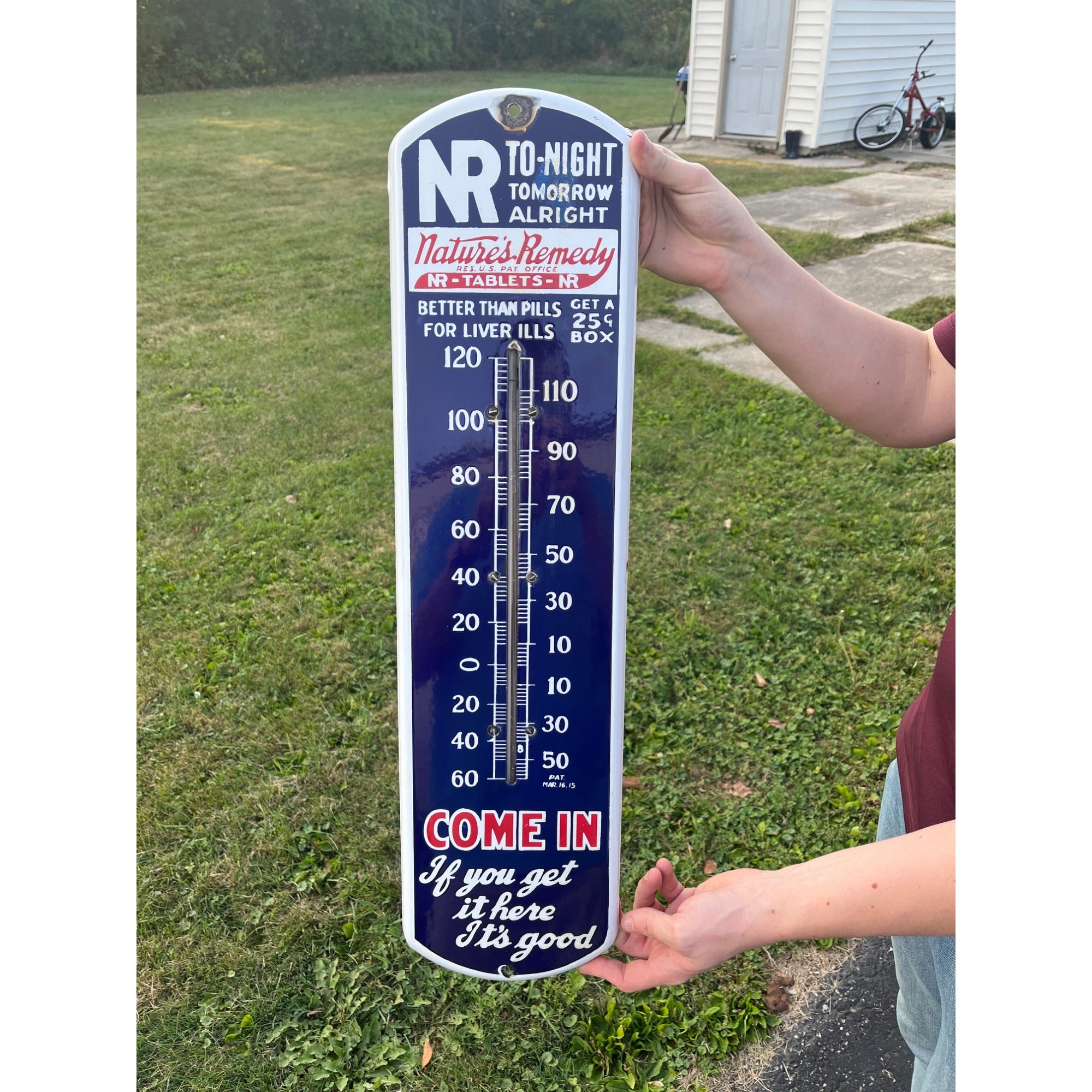 RARE Antique Nature's Remedy Liver Medicine Porcelain Thermometer Advertising