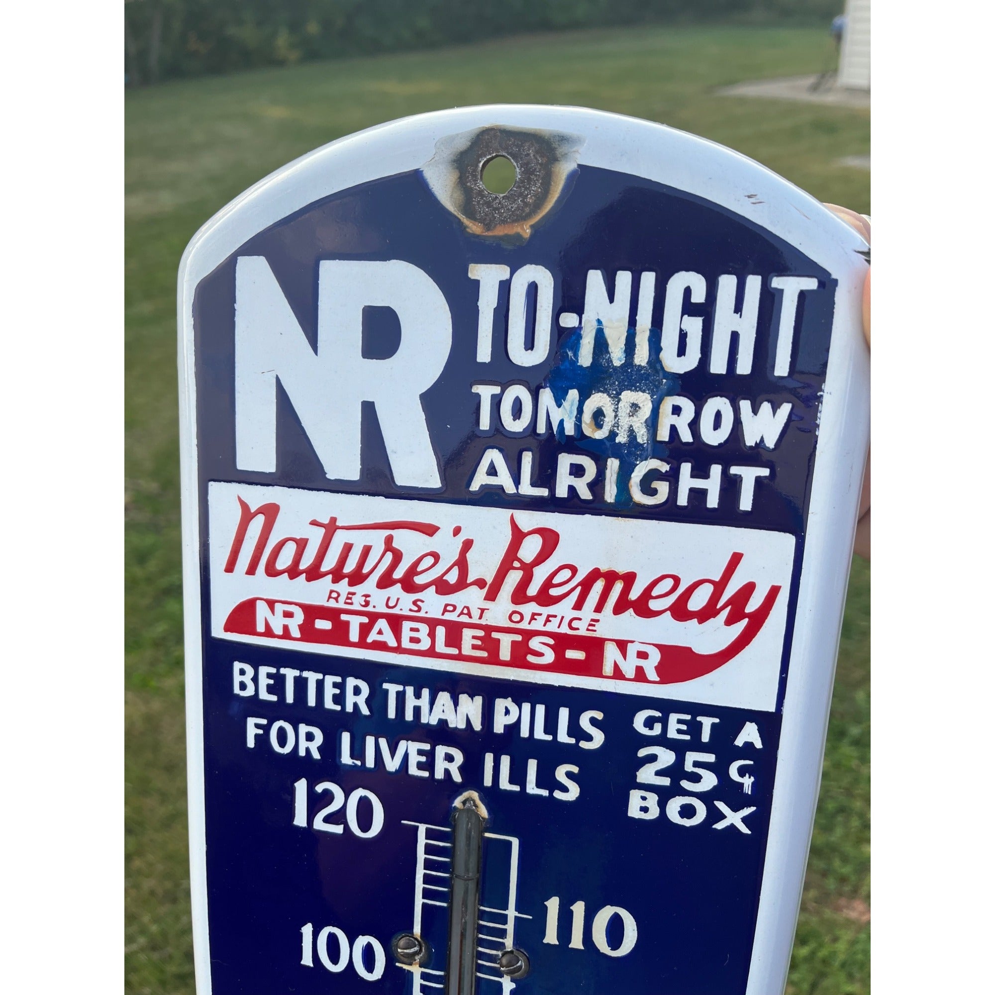 RARE Antique Nature's Remedy Liver Medicine Porcelain Thermometer Advertising