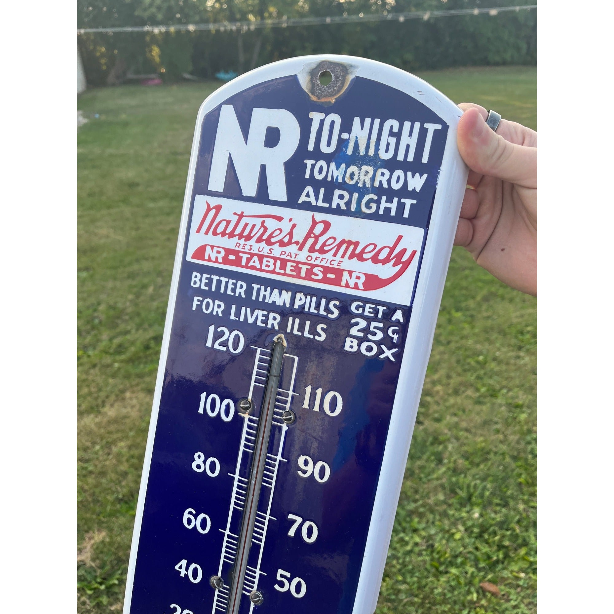 RARE Antique Nature's Remedy Liver Medicine Porcelain Thermometer Advertising