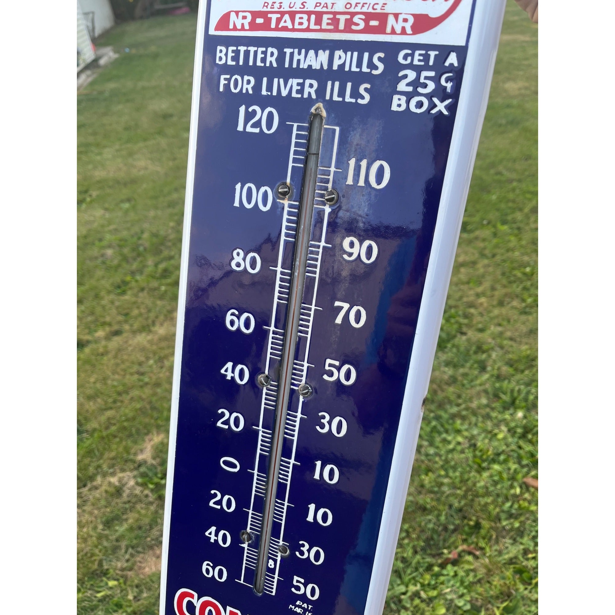 RARE Antique Nature's Remedy Liver Medicine Porcelain Thermometer Advertising