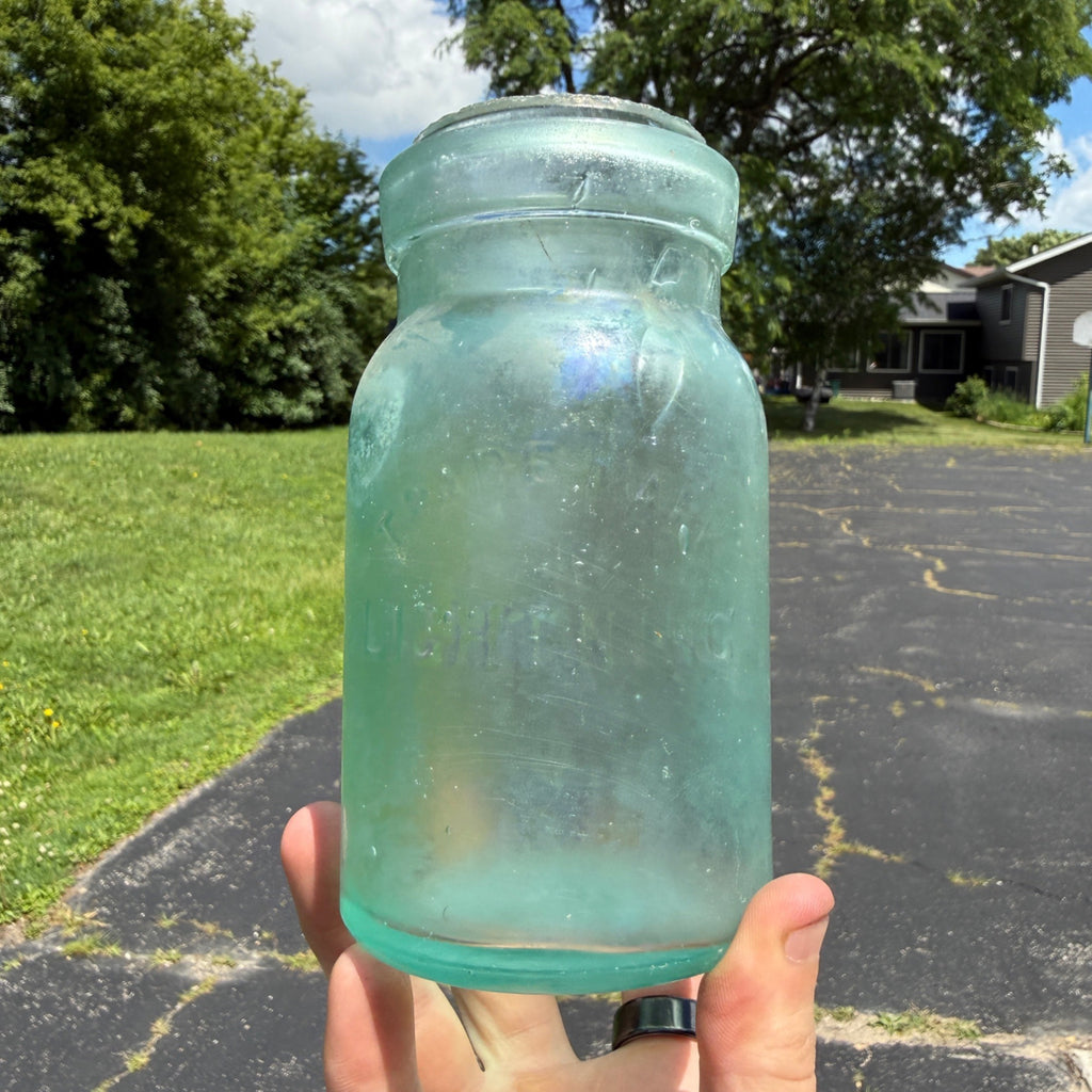 Trademark Lightning Putnam # 812 Mason Canning Jar Aqua Glass Quart Size