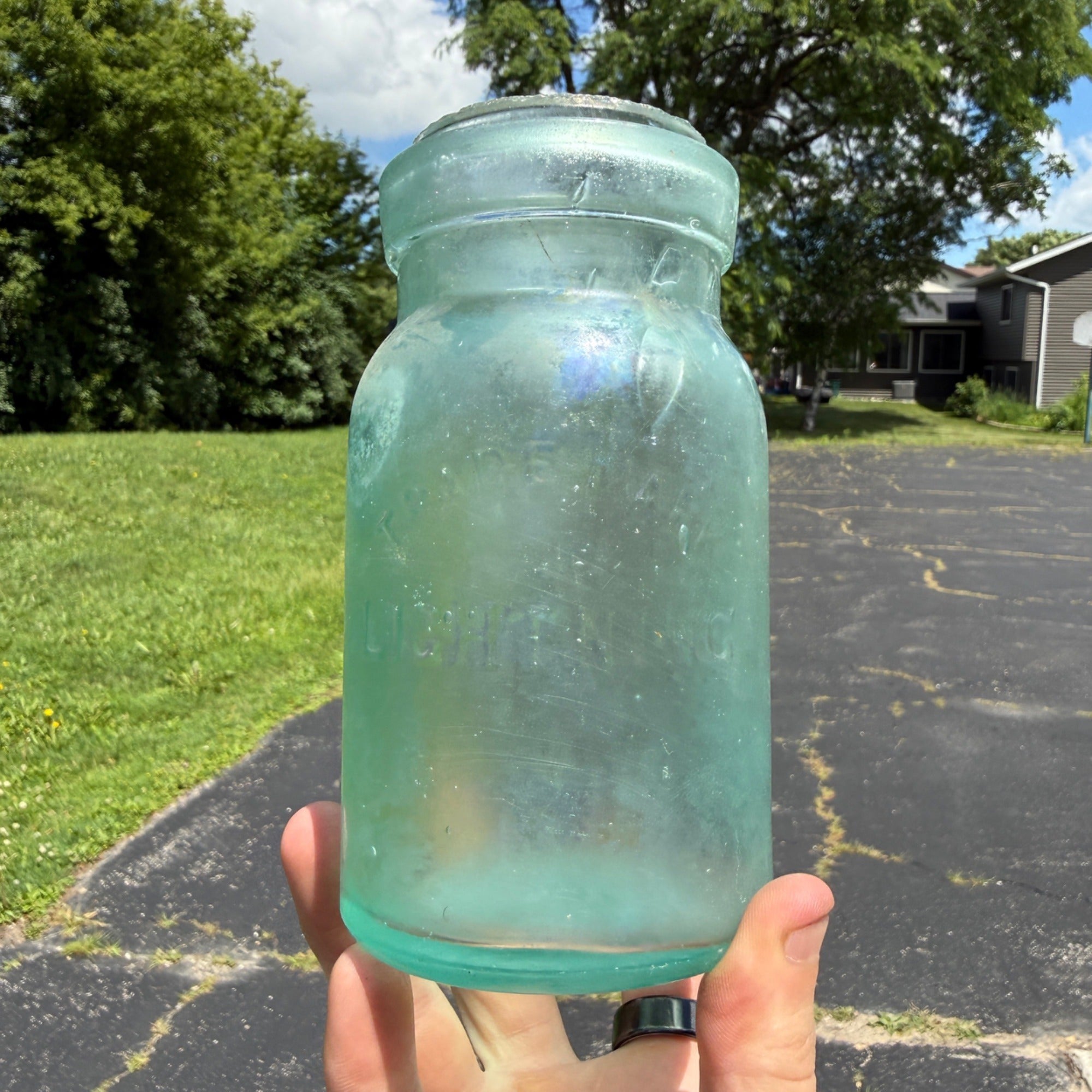 Trademark Lightning Putnam # 812 Mason Canning Jar Aqua Glass Quart Size
