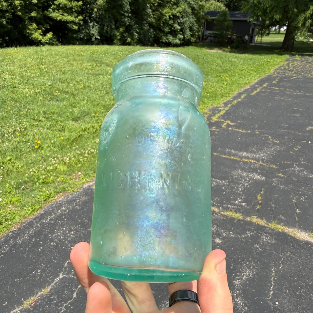 Trademark Lightning Putnam # 812 Mason Canning Jar Aqua Glass Quart Size