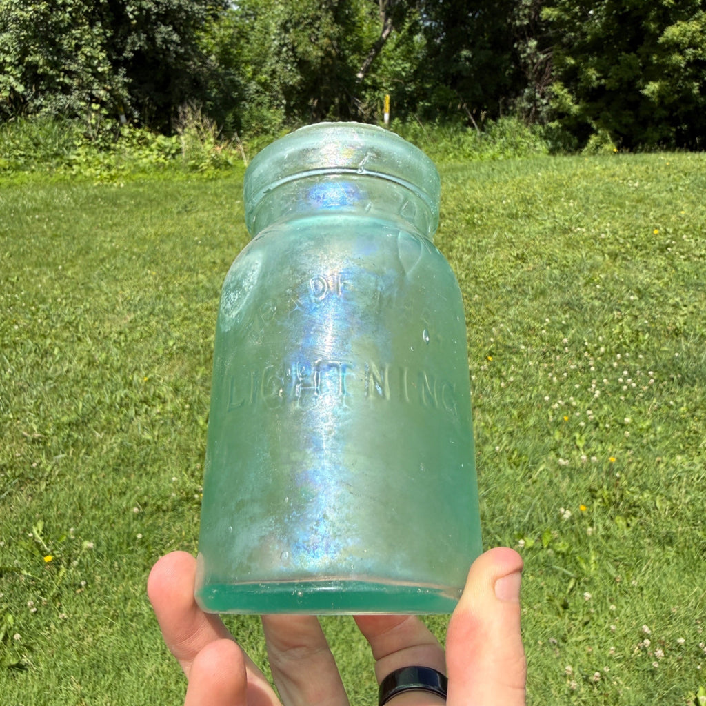 Trademark Lightning Putnam # 812 Mason Canning Jar Aqua Glass Quart Size