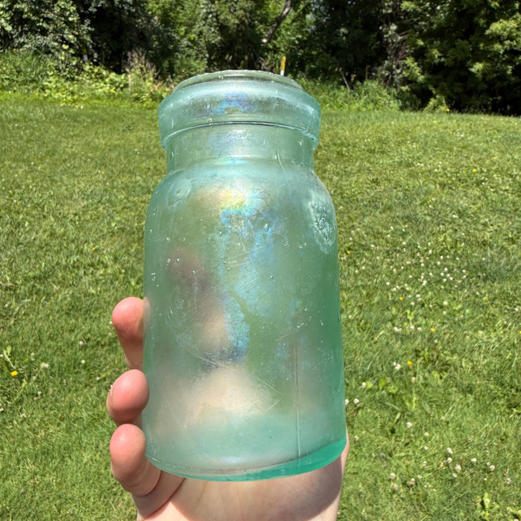 Trademark Lightning Putnam # 812 Mason Canning Jar Aqua Glass Quart Size