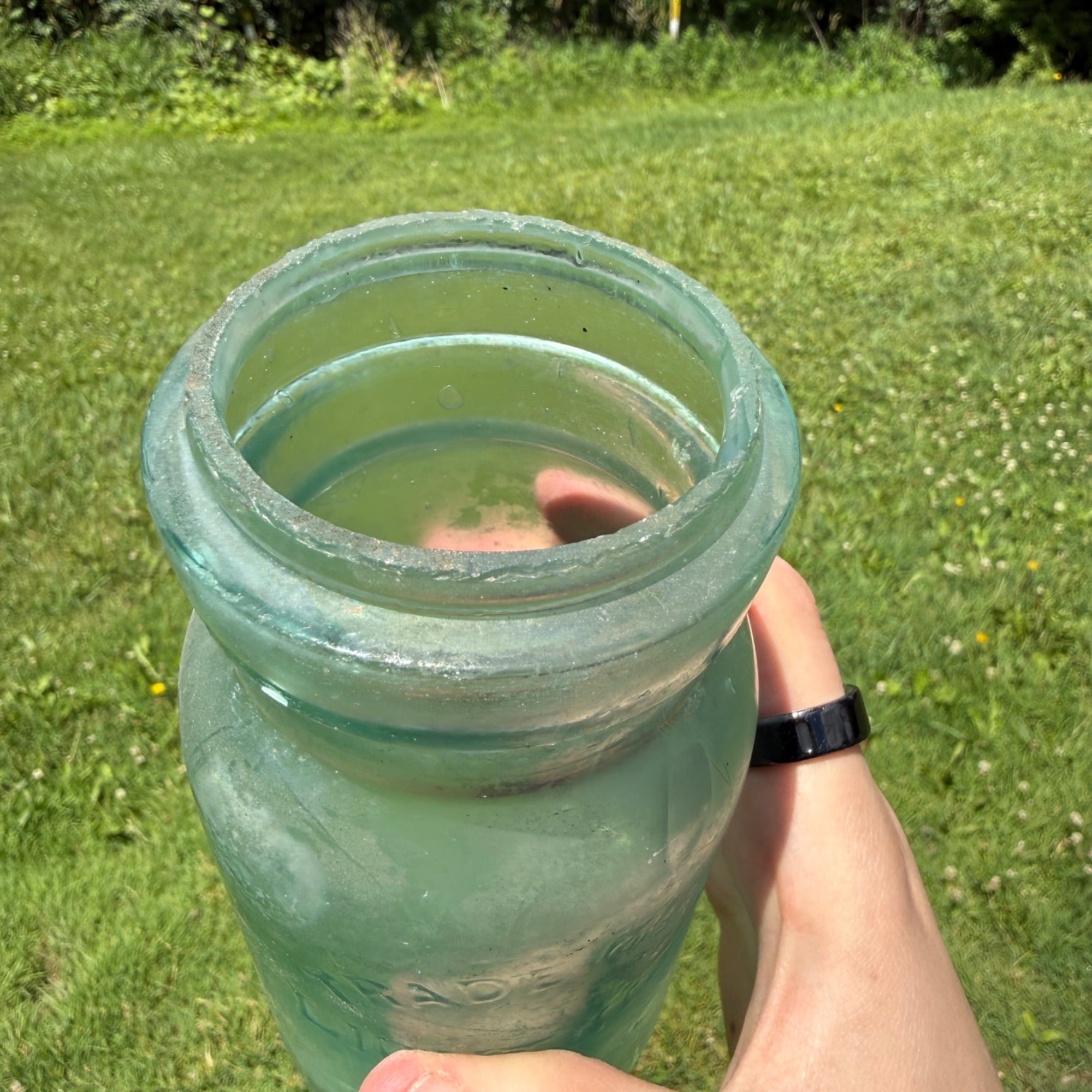 Trademark Lightning Putnam # 812 Mason Canning Jar Aqua Glass Quart Size