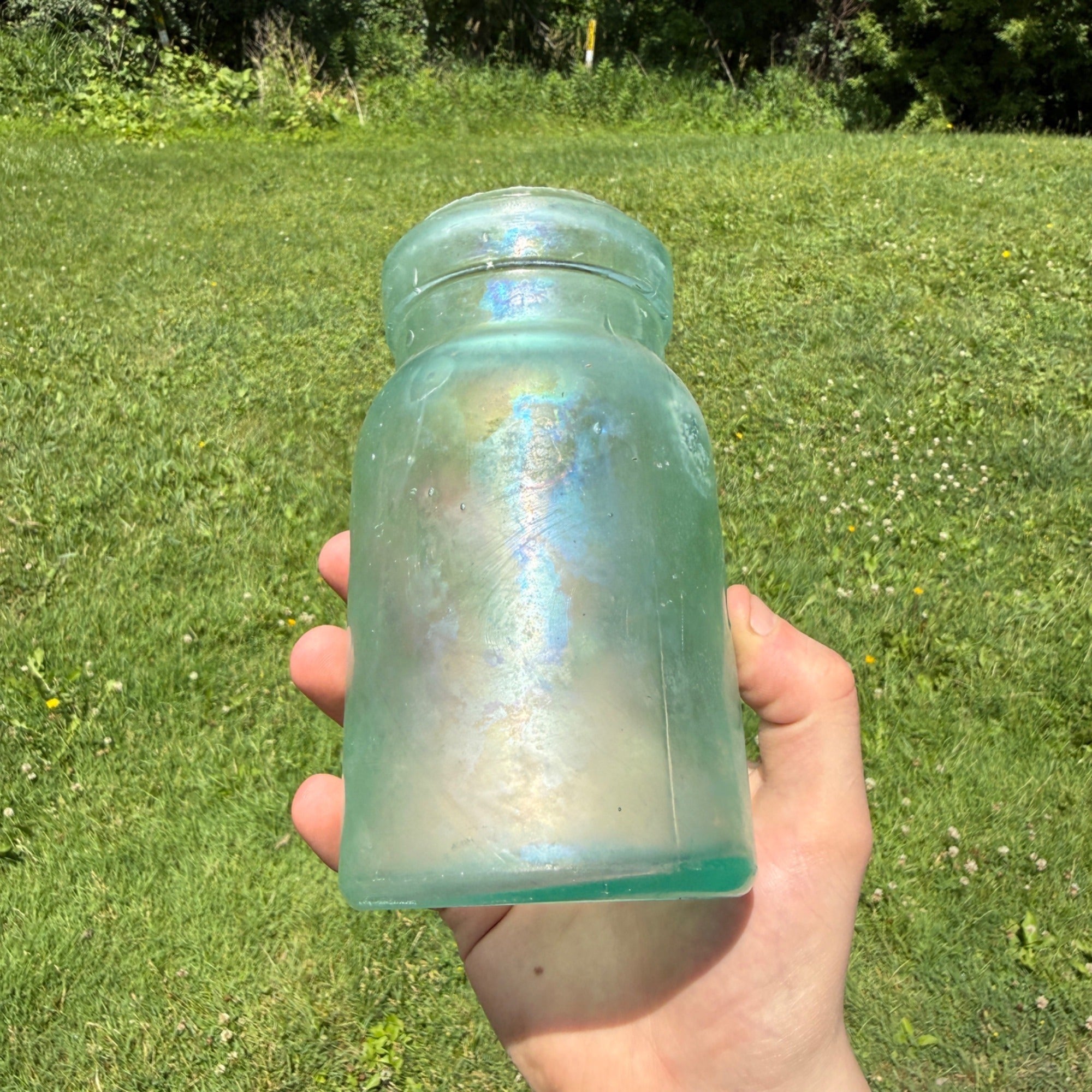 Trademark Lightning Putnam # 812 Mason Canning Jar Aqua Glass Quart Size