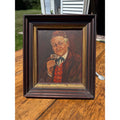 Vintage Oil Painting Smiling Tavern Gentleman Wine Portrait Framed Signed Folk Art