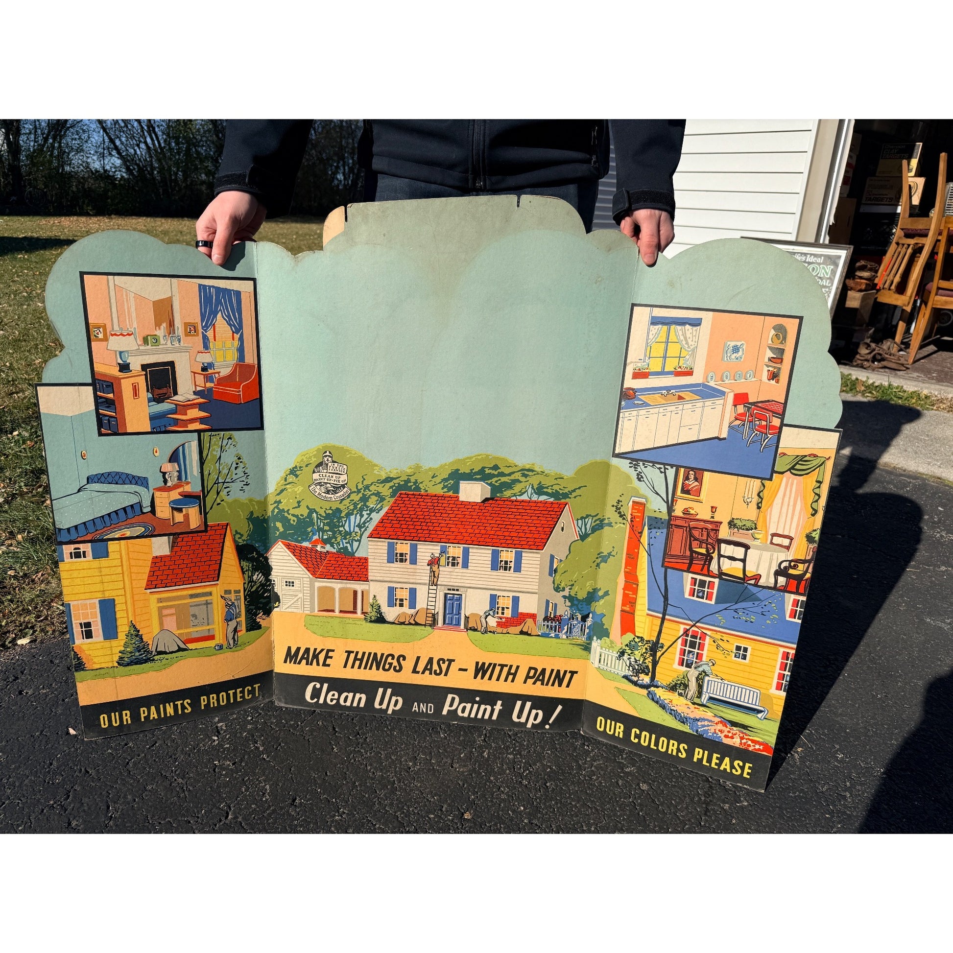 Vintage 1930s Paint Hardware Store Advertising Sign Display Cardboard Litho