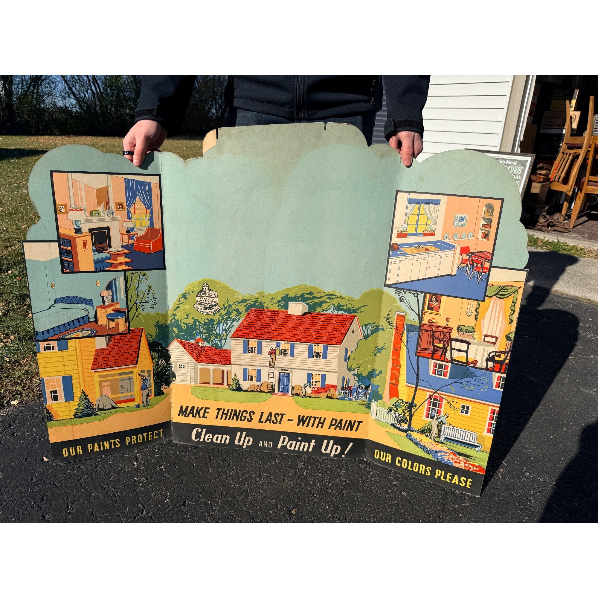 Vintage 1930s Paint Hardware Store Advertising Sign Display Cardboard Litho