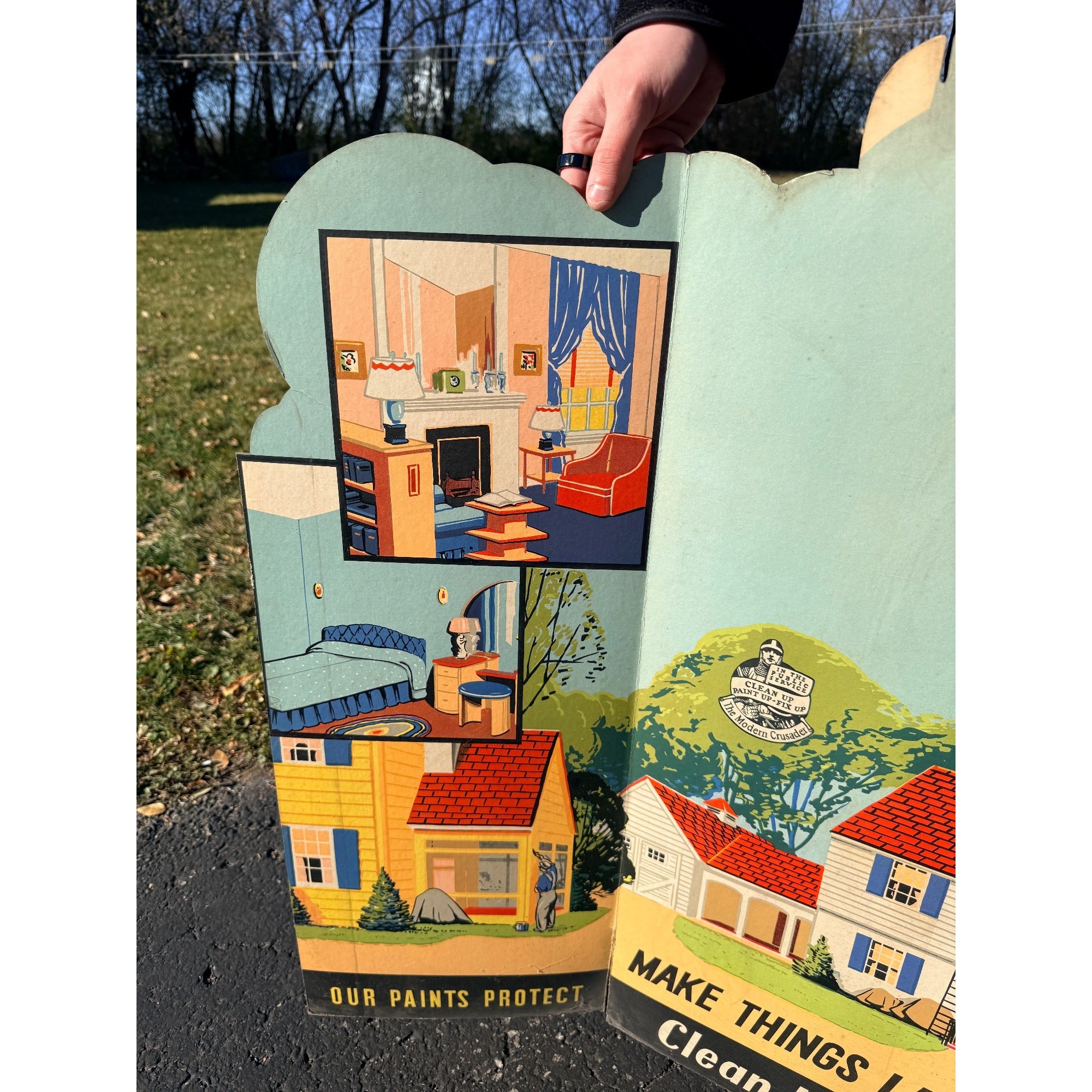 Vintage 1930s Paint Hardware Store Advertising Sign Display Cardboard Litho