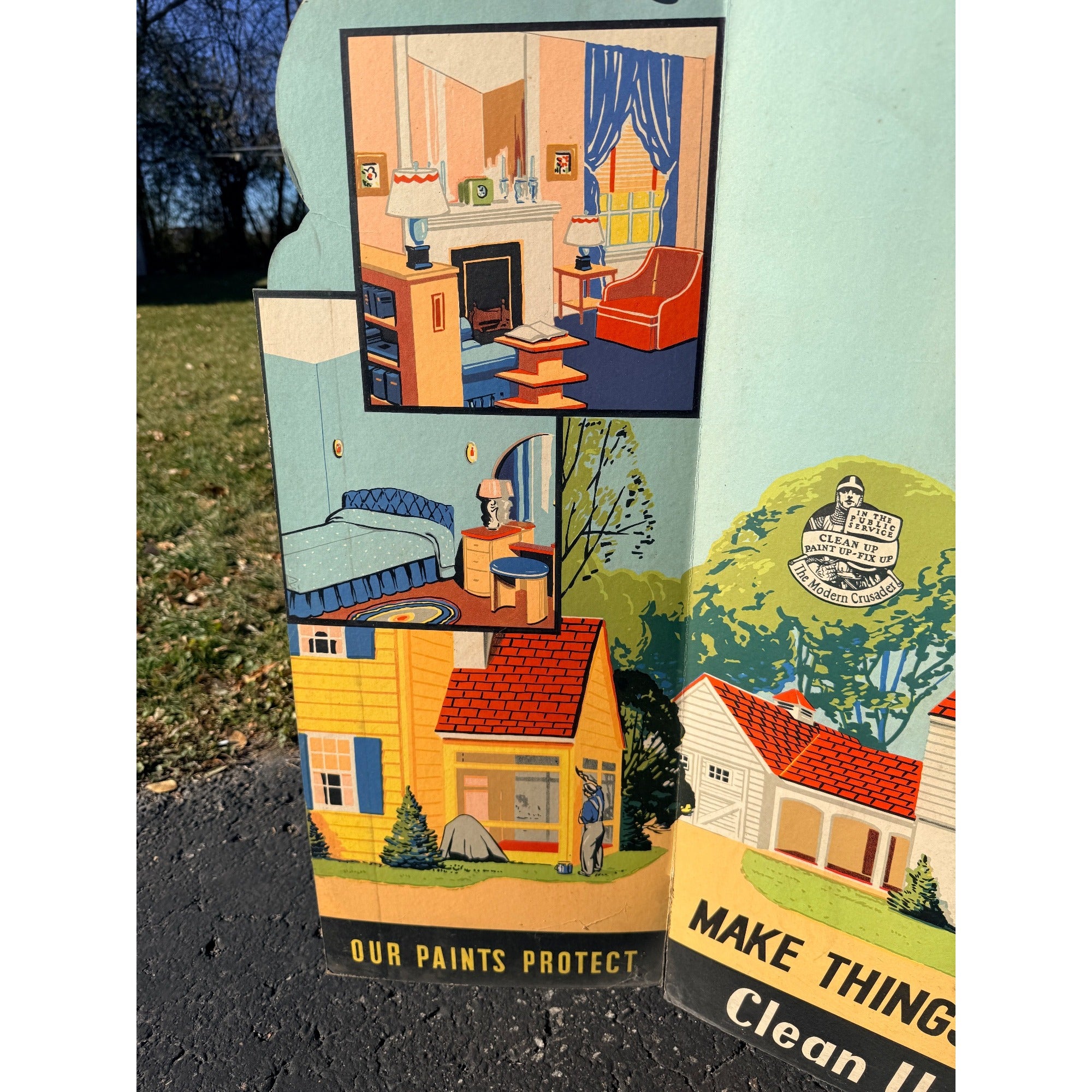 Vintage 1930s Paint Hardware Store Advertising Sign Display Cardboard Litho