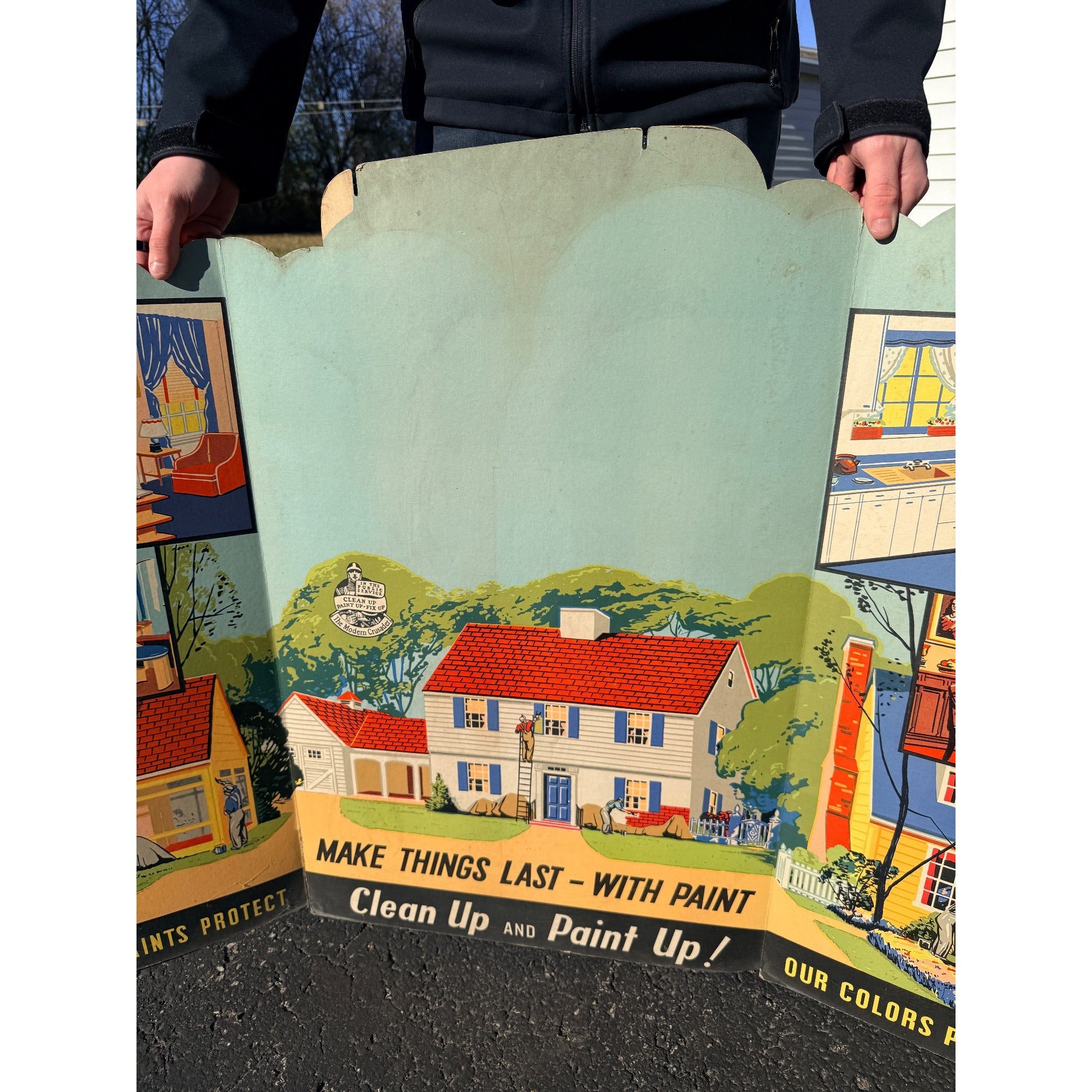 Vintage 1930s Paint Hardware Store Advertising Sign Display Cardboard Litho