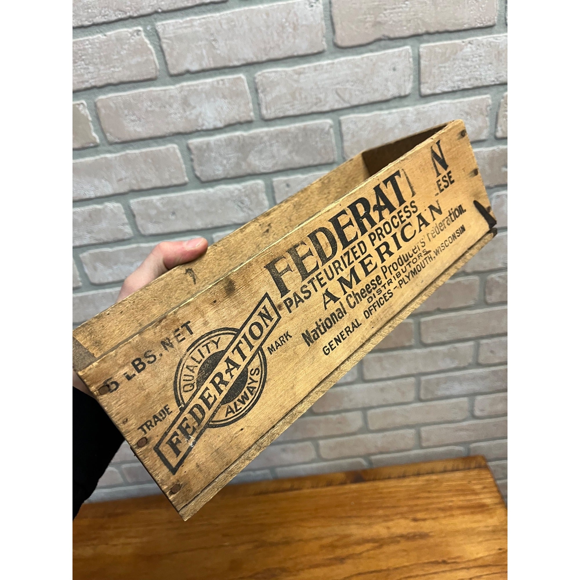 Vintage Cheese Box Federation Brick Plymouth Wis Loaf 5 Lbs Kitchen Decor