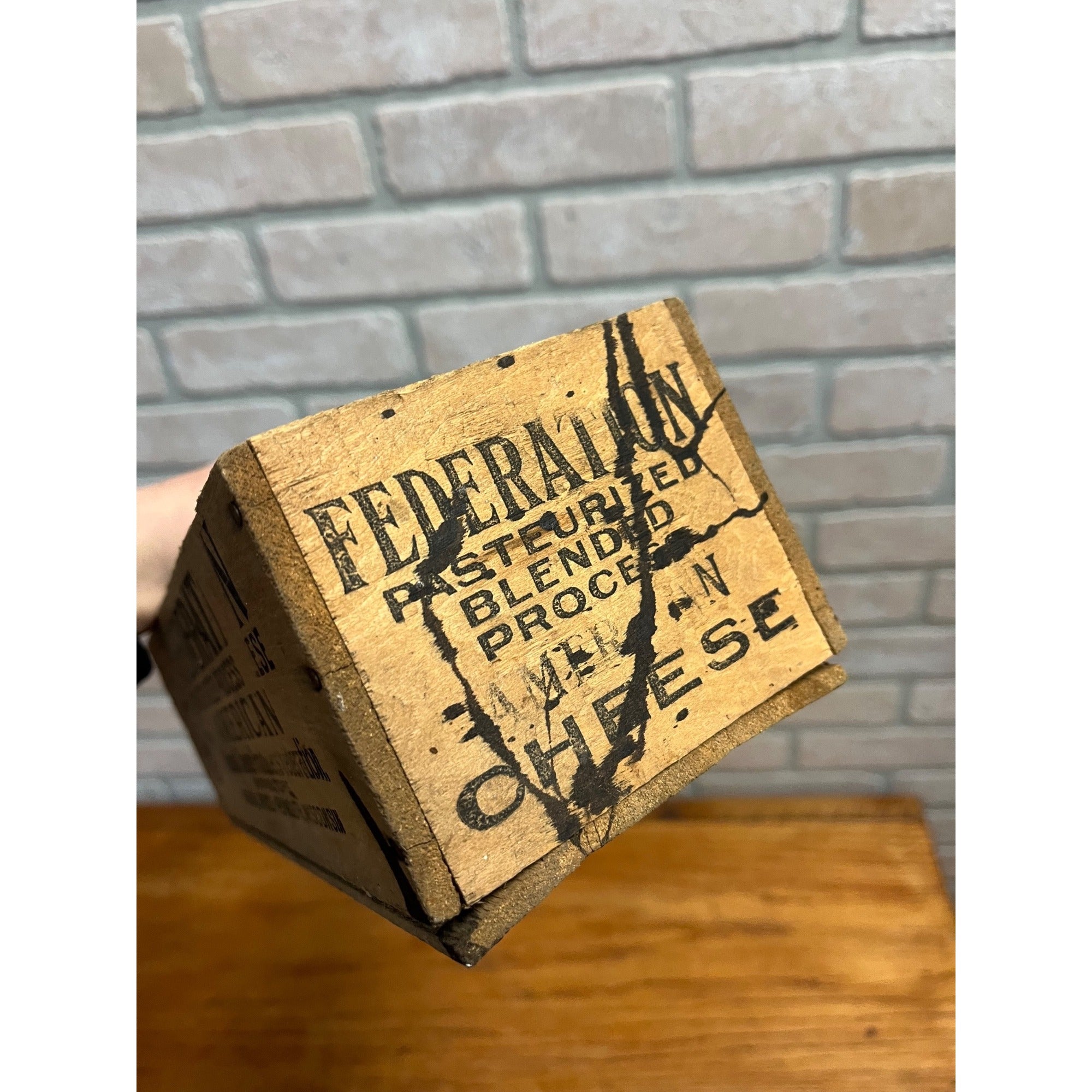 Vintage Cheese Box Federation Brick Plymouth Wis Loaf 5 Lbs Kitchen Decor