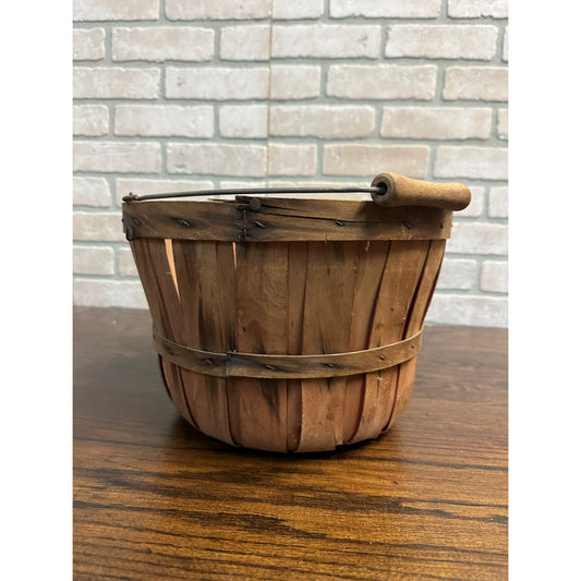 Vintage Red Primitive Slat 1 Peck Bushel Fruit Basket Decor