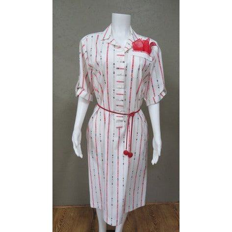 Vintage 1960s Red & White Shirt Dress w/ Belt & Pocket Scarf Size 12