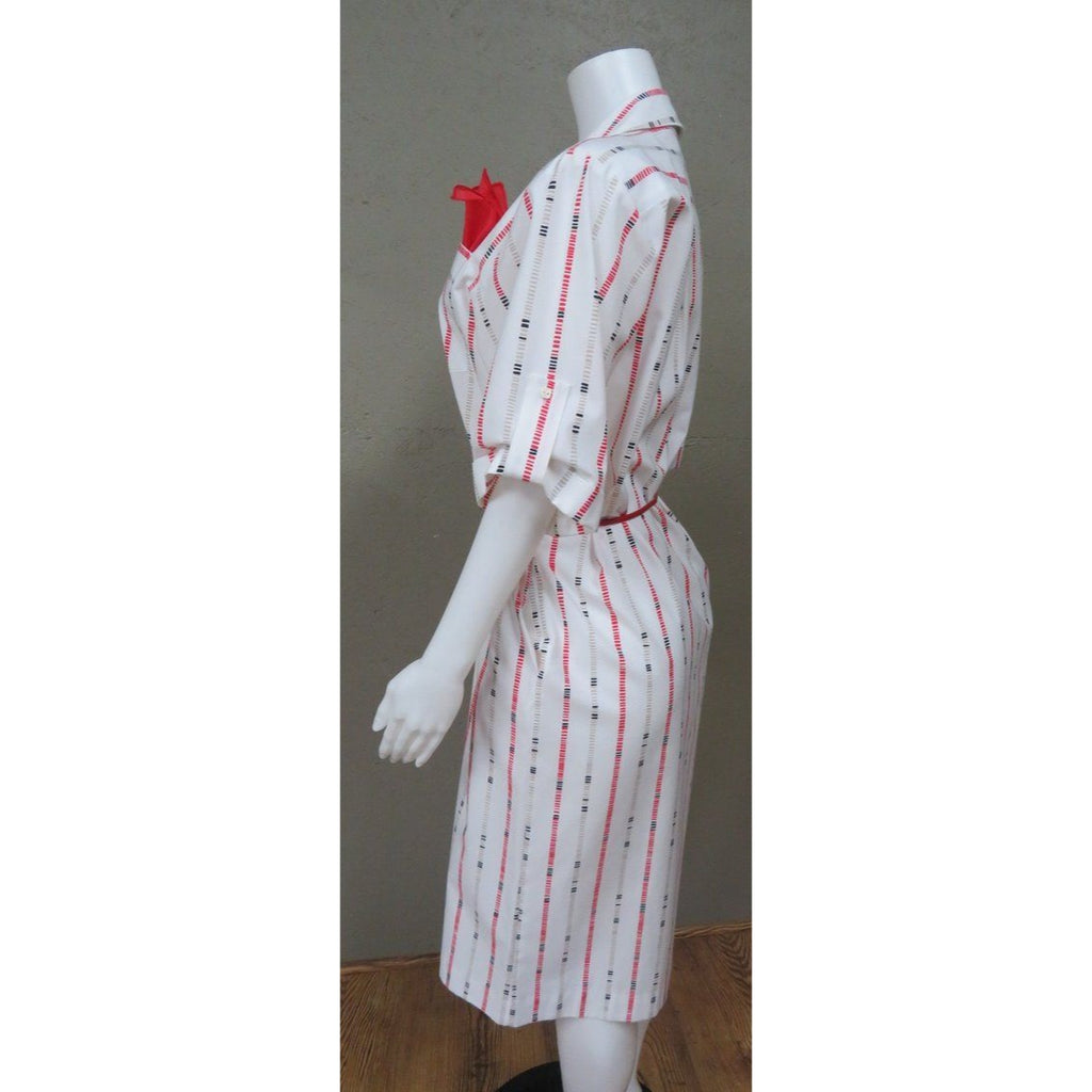 Vintage 1960s Red & White Shirt Dress w/ Belt & Pocket Scarf Size 12