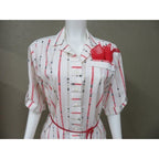 Vintage 1960s Red & White Shirt Dress w/ Belt & Pocket Scarf Size 12