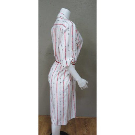 Vintage 1960s Red & White Shirt Dress w/ Belt & Pocket Scarf Size 12
