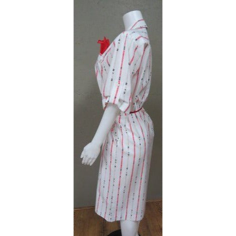 Vintage 1960s Red & White Shirt Dress w/ Belt & Pocket Scarf Size 12
