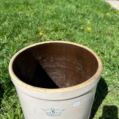 5 Gallon Robinson Ransbottom Stoneware Crock Crown Marked Roseville Ohio