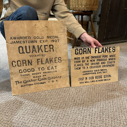 RARE Vintage c1907 Quaker Oats Toasted Corn Flakes Advertising Cardboard Signs