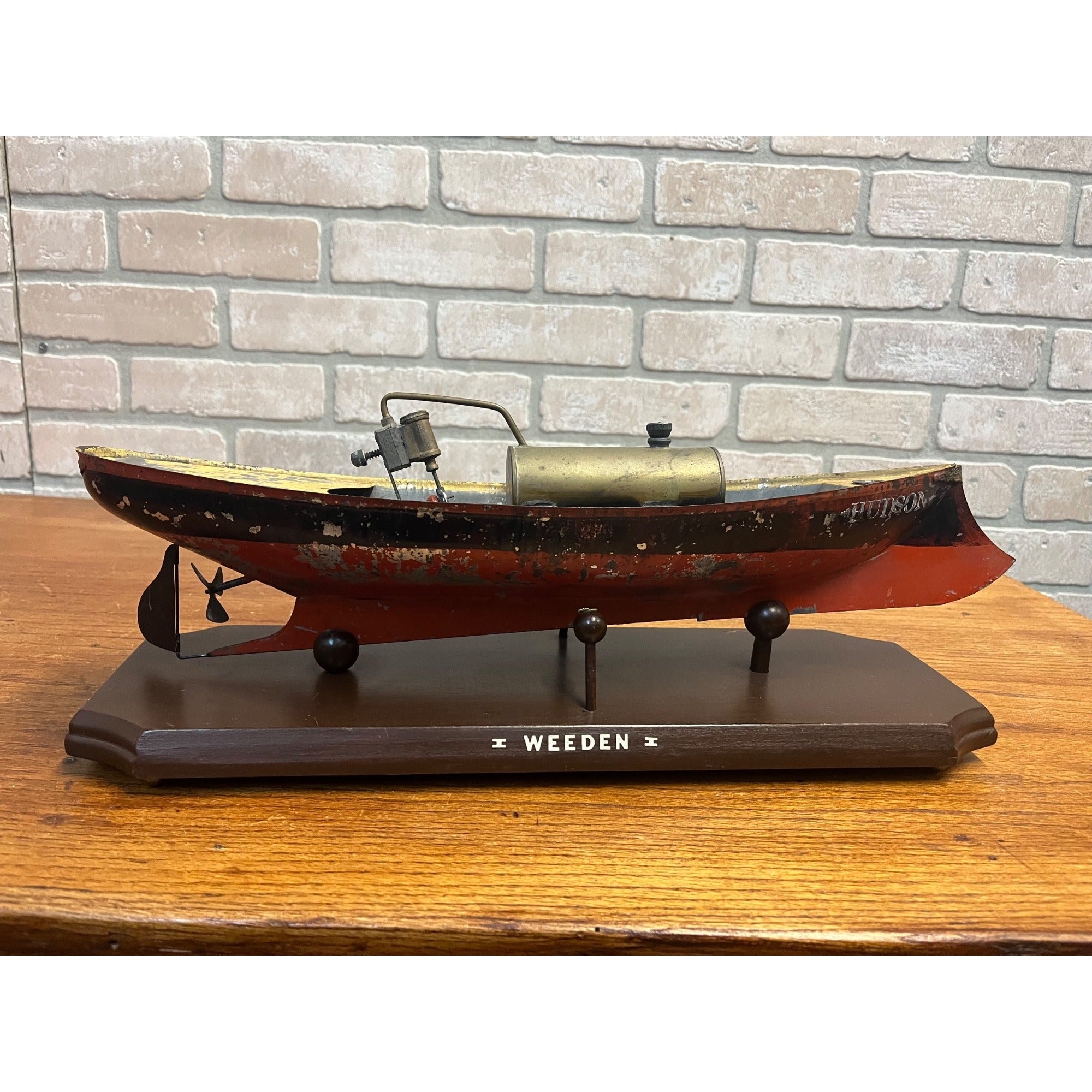 RARE Vintage Weeden Steam Engine Tin "Hudson" Torpedo Boat Toy (1899-1918)