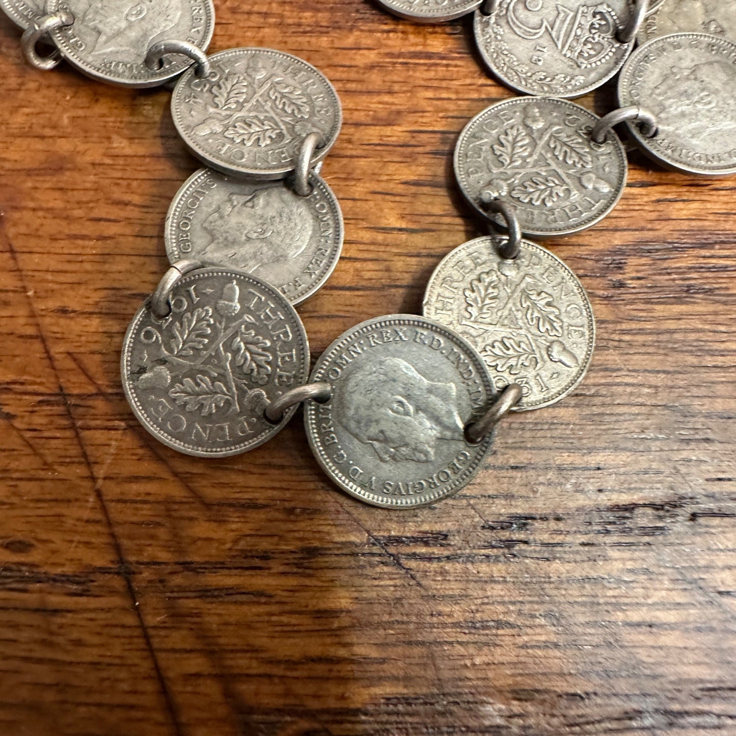 Vintage WWII Trench Art Souvenir Australia Three Pence (18 Coins, 1930s-40s) Bracelet