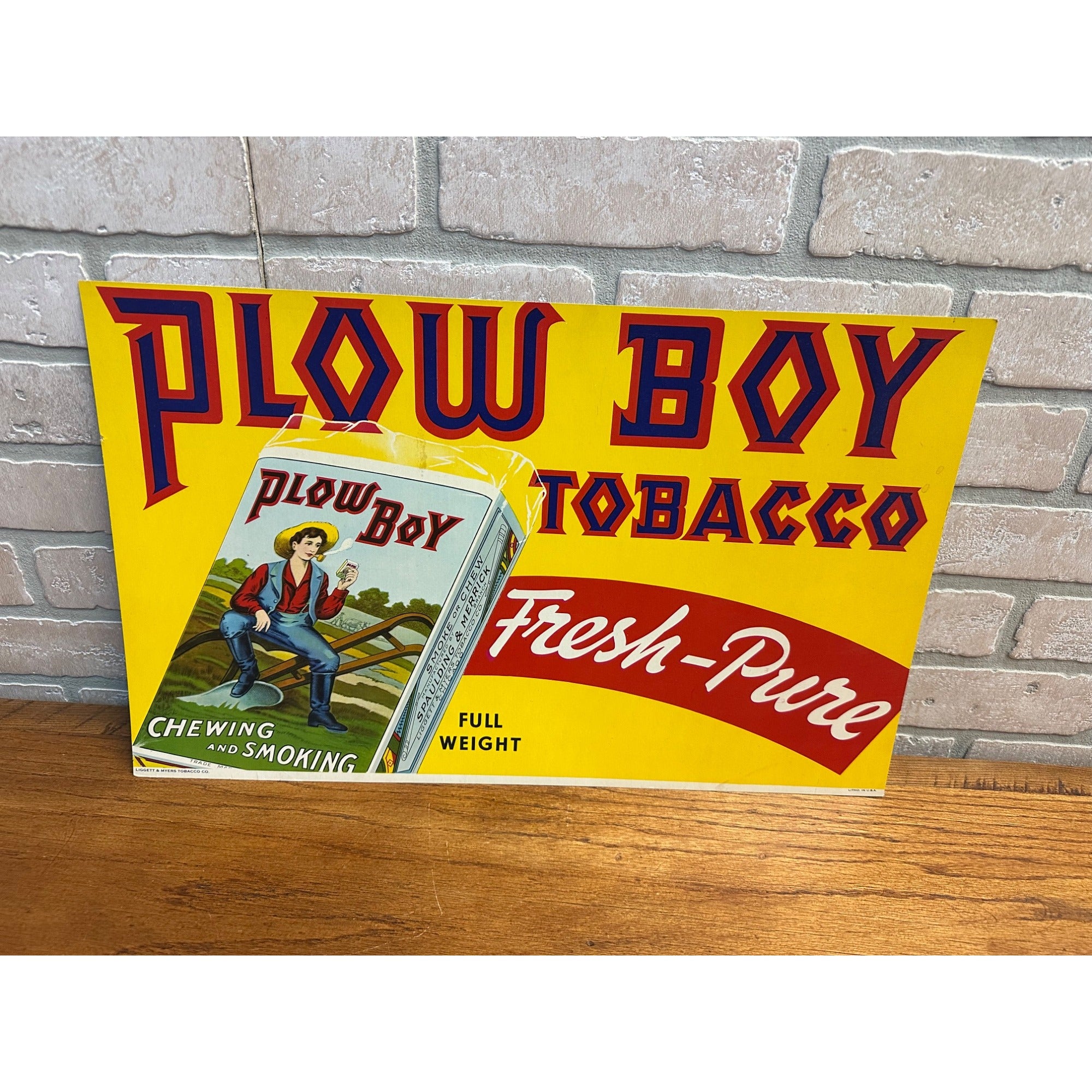 Vintage Plow Boy Tobacco Store Display Advertising Sign Cardstock Litho 1950s