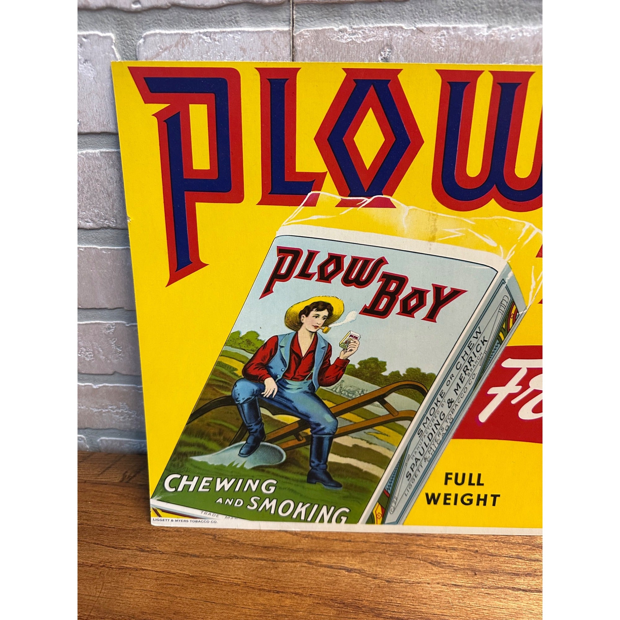 Vintage Plow Boy Tobacco Store Display Advertising Sign Cardstock Litho 1950s