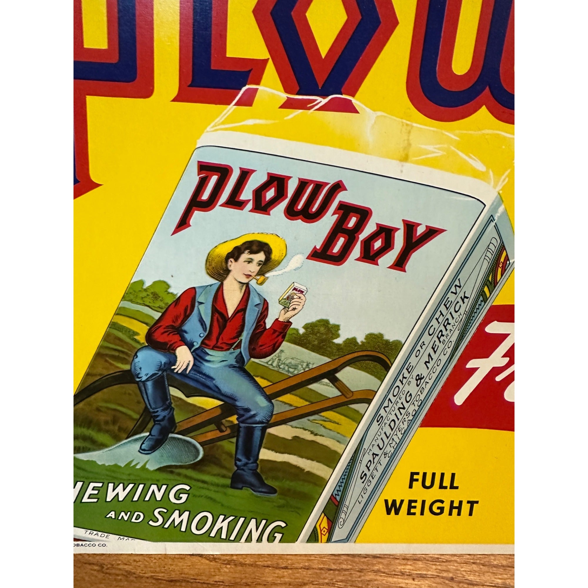 Vintage Plow Boy Tobacco Store Display Advertising Sign Cardstock Litho 1950s