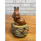 Vintage 1950s German Brown Easter Bunny Rabbit Lidded Candy Container Basket