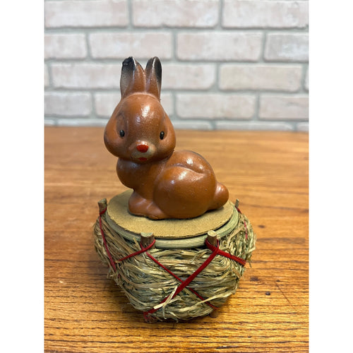 Vintage 1950s German Brown Easter Bunny Rabbit Lidded Candy Container Basket