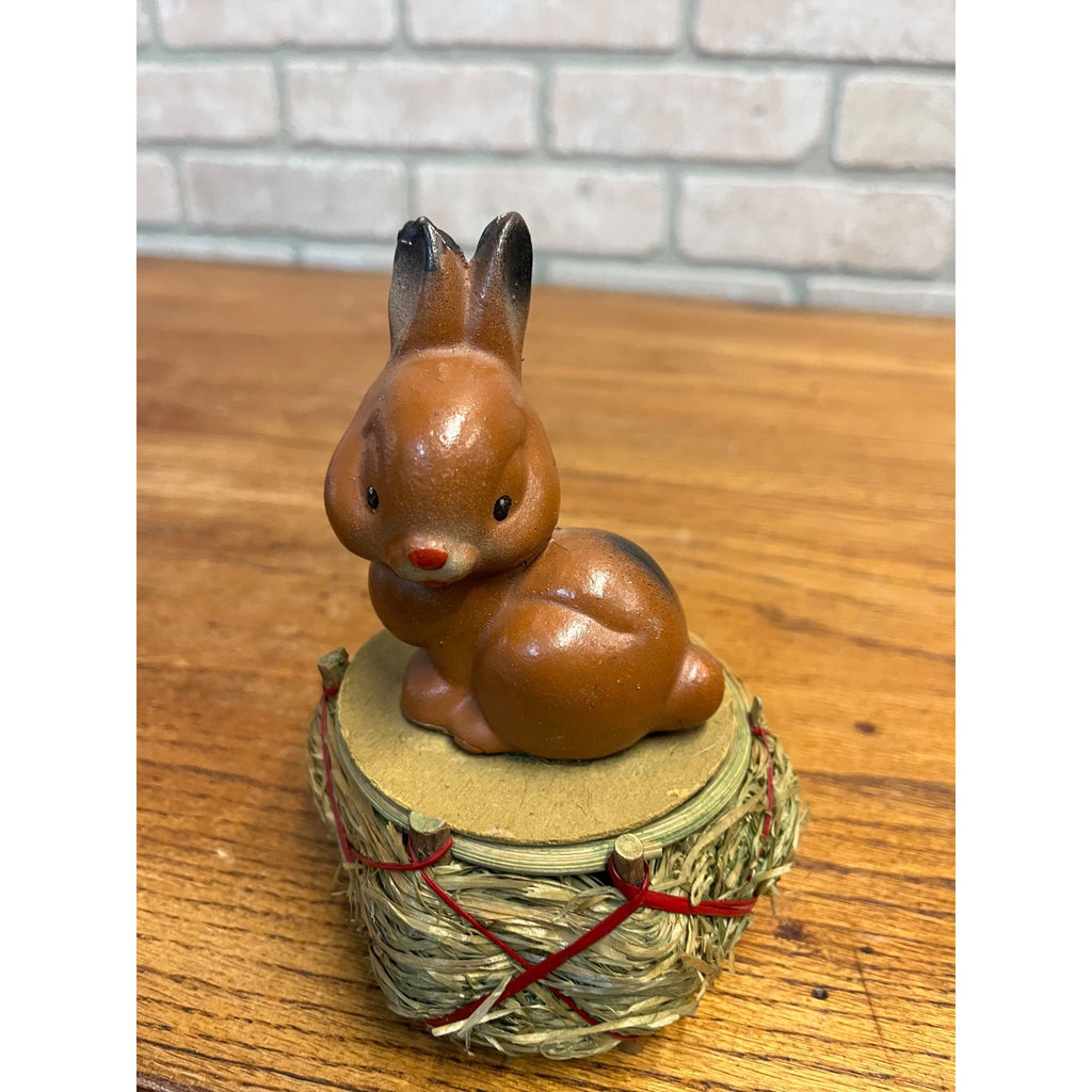 Vintage 1950s German Brown Easter Bunny Rabbit Lidded Candy Container Basket