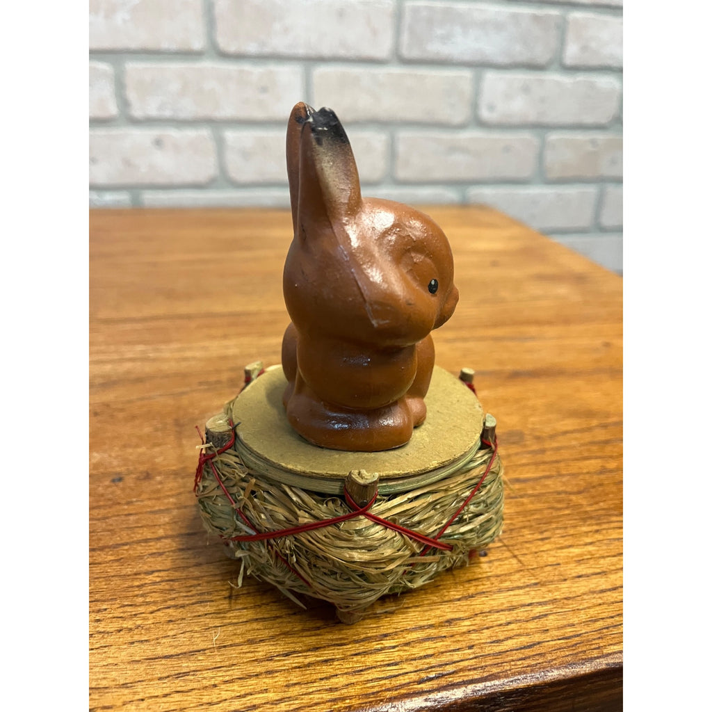 Vintage 1950s German Brown Easter Bunny Rabbit Lidded Candy Container Basket