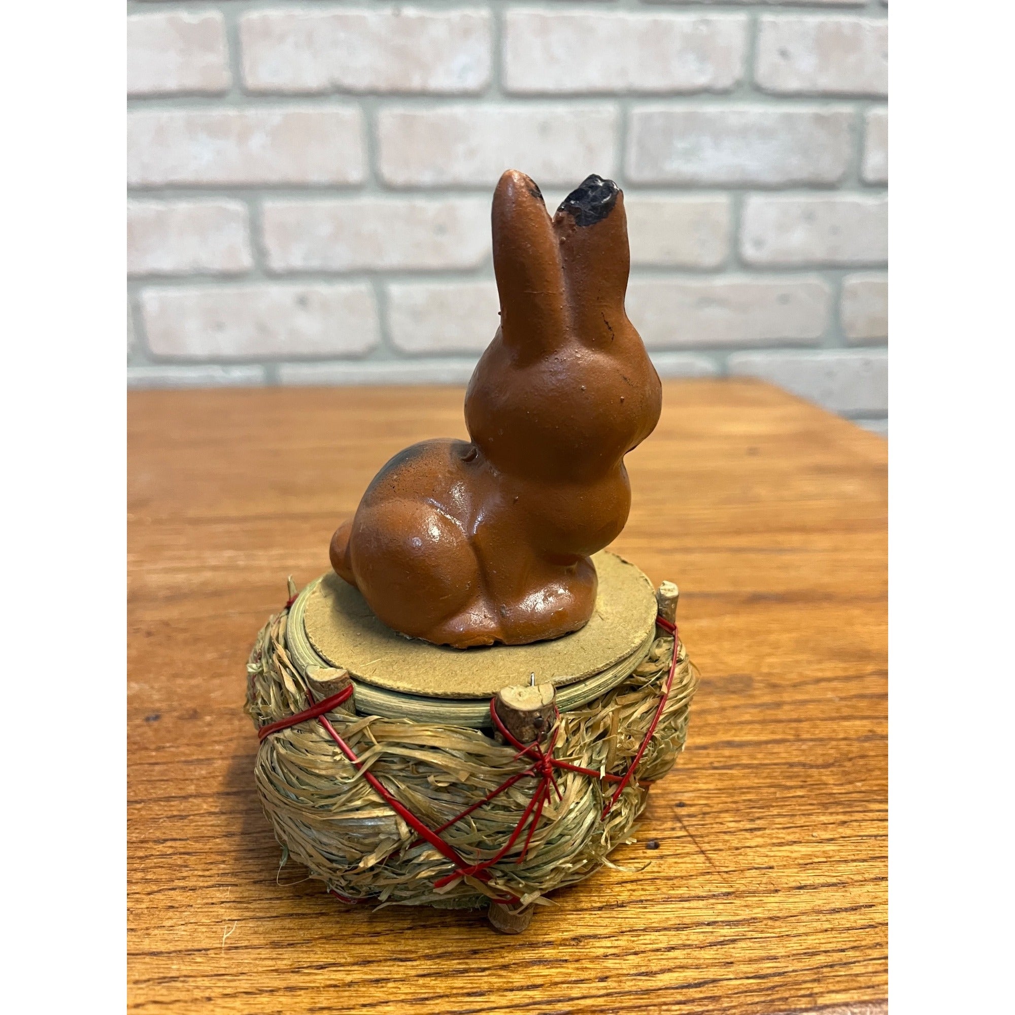 Vintage 1950s German Brown Easter Bunny Rabbit Lidded Candy Container Basket