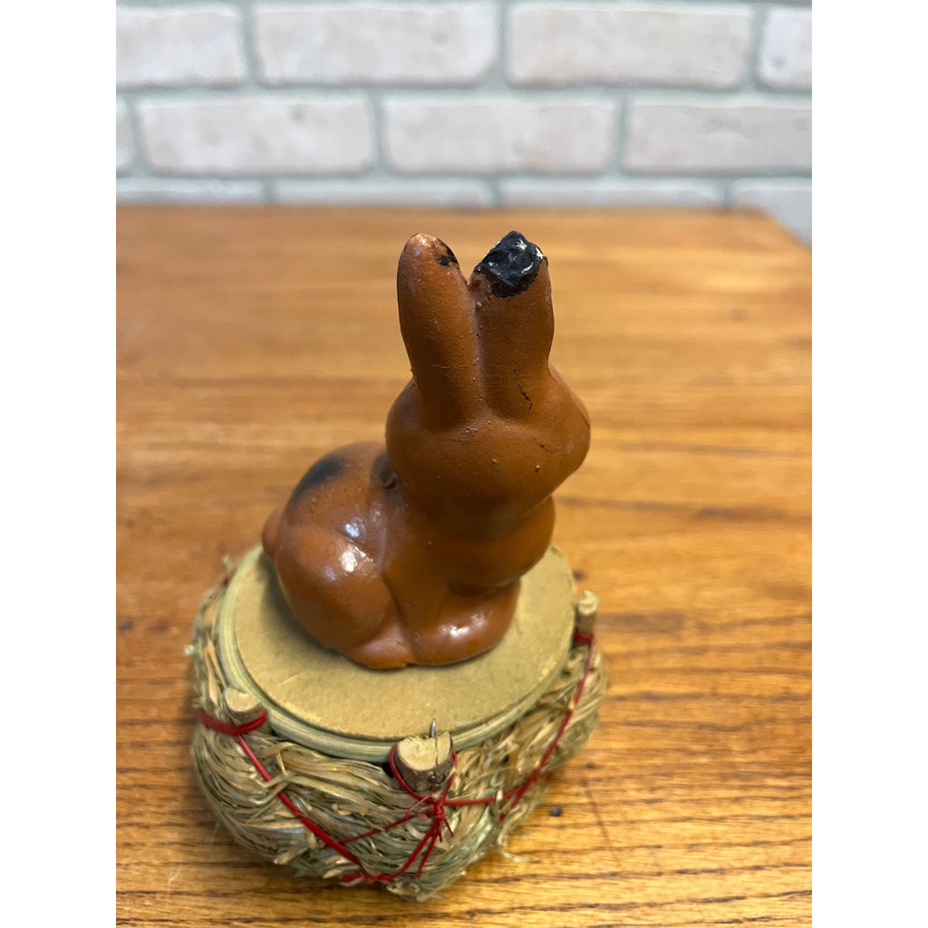Vintage 1950s German Brown Easter Bunny Rabbit Lidded Candy Container Basket
