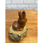 Vintage 1950s German Brown Easter Bunny Rabbit Lidded Candy Container Basket