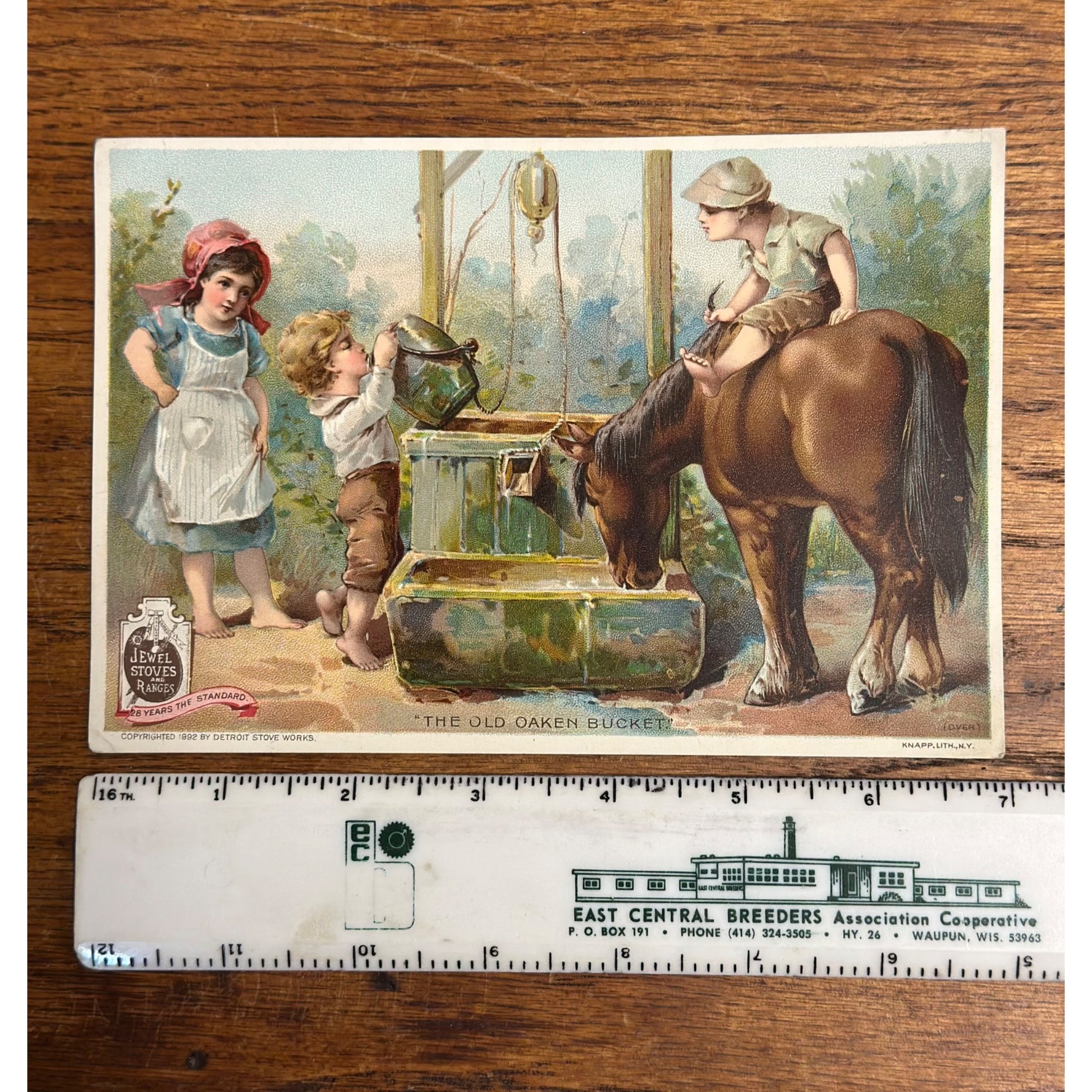 Antique Victorian Advertising Trade Card Jewel Stoves & Ranges Detroit Oaken Bucket