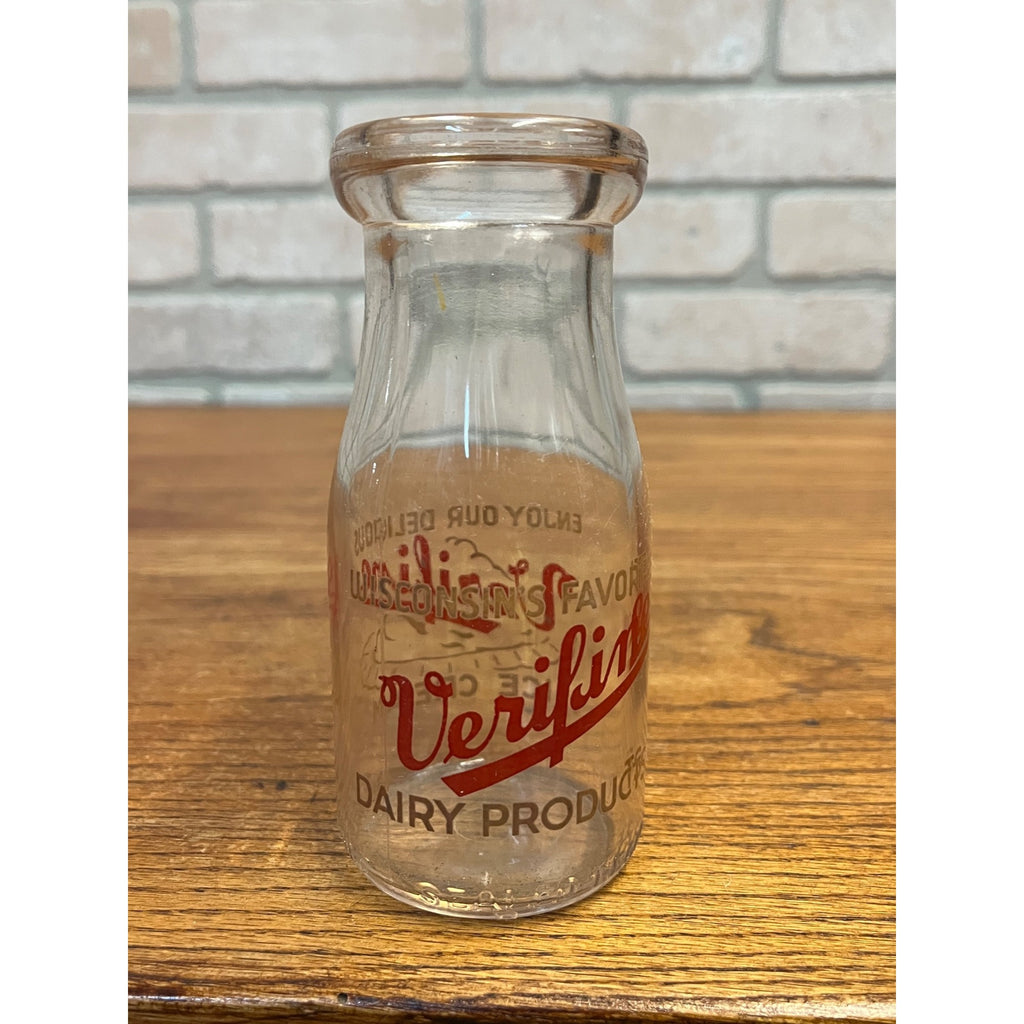 Vintage Verifine Dairy Half Pint Ice Cream Milk Bottle ACL Wisconsin Wis WI