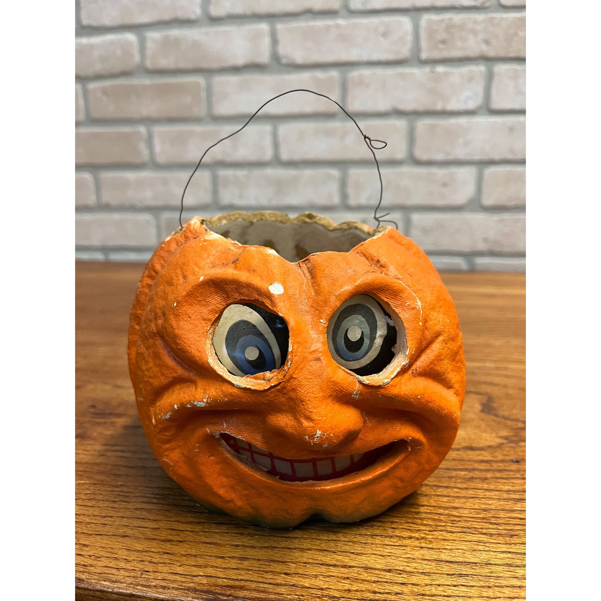 Vintage Halloween Paper Mache Jack O' Lantern JOL Unusual Face w/ Nose