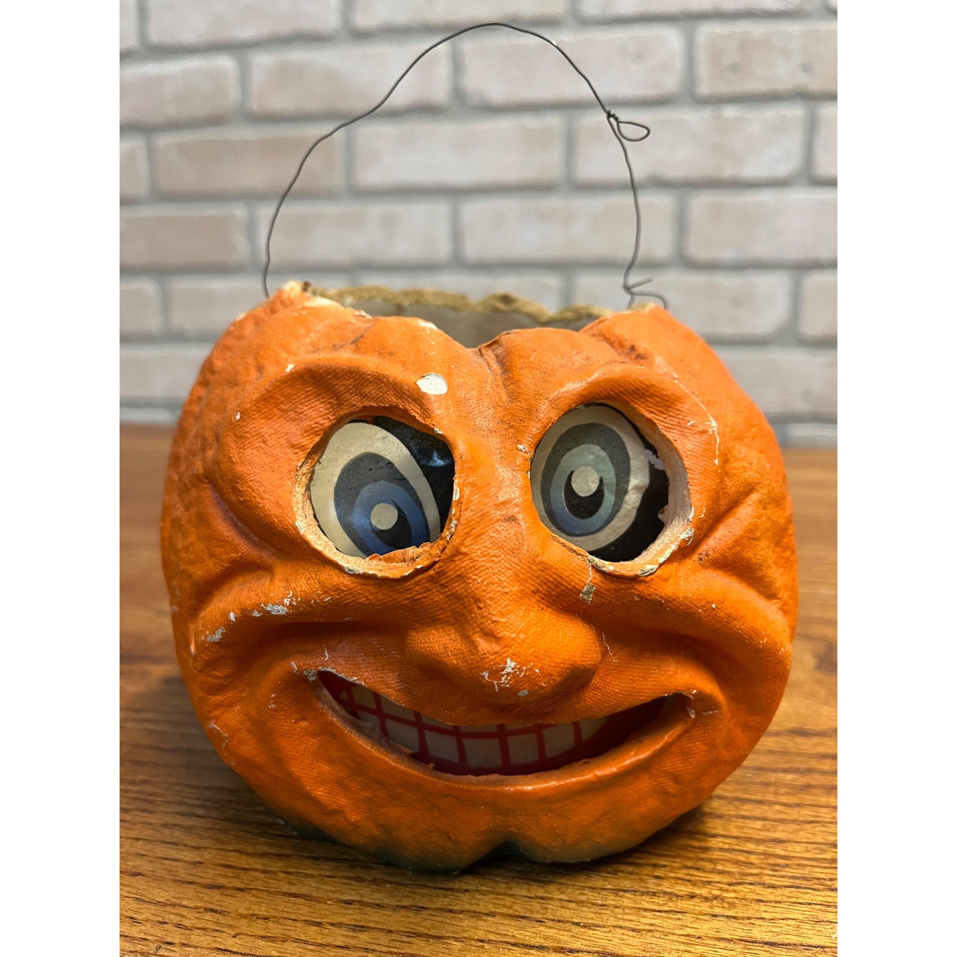 Vintage Halloween Paper Mache Jack O' Lantern JOL Unusual Face w/ Nose