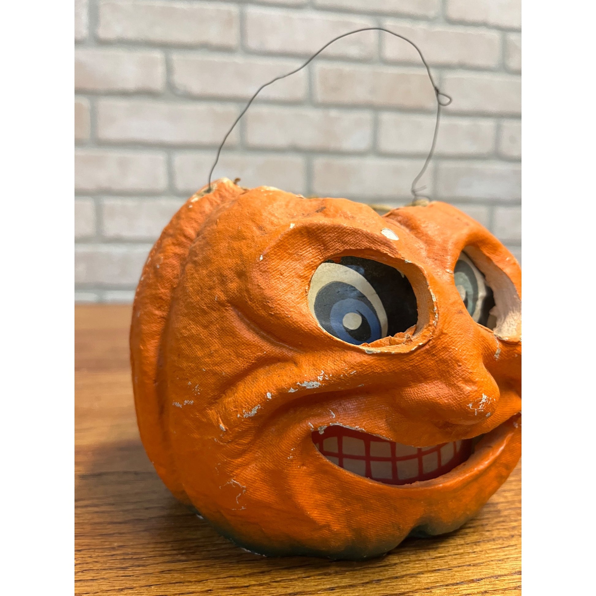 Vintage Halloween Paper Mache Jack O' Lantern JOL Unusual Face w/ Nose