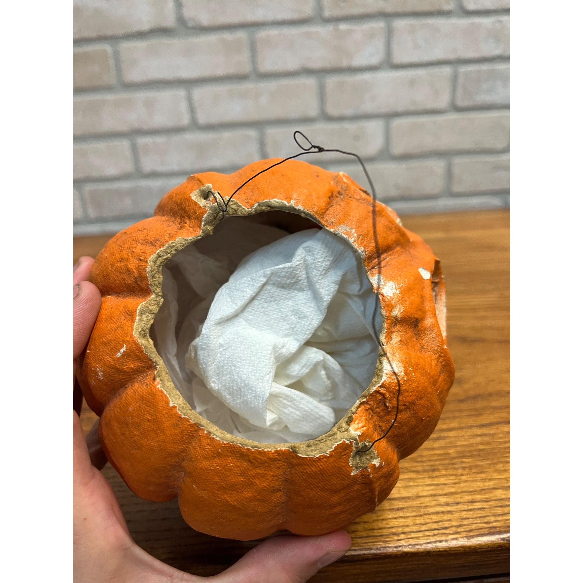 Vintage Halloween Paper Mache Jack O' Lantern JOL Unusual Face w/ Nose