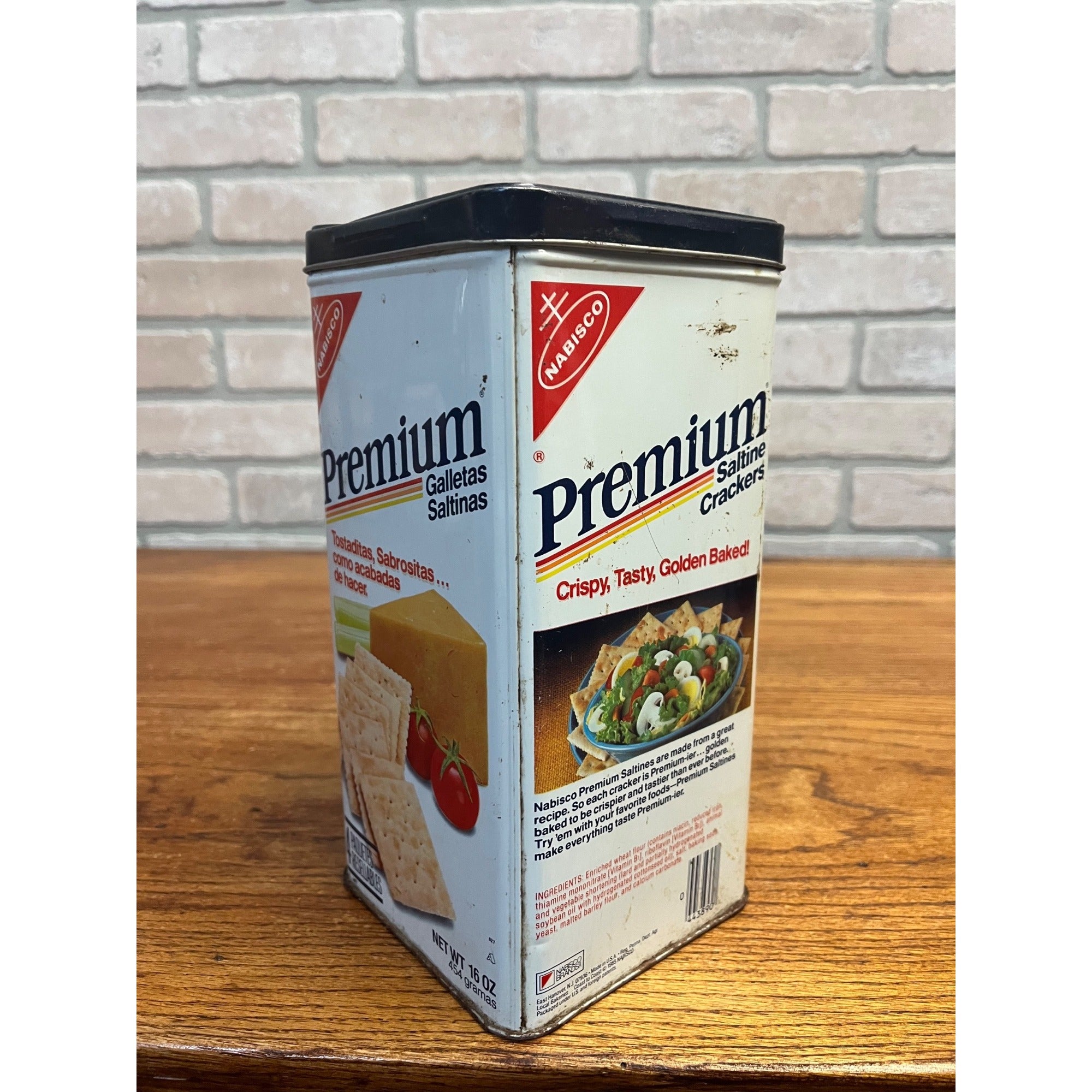 Vintage Nabisco Premium Saltine Crackers Metal Tin 16 Oz 1980s