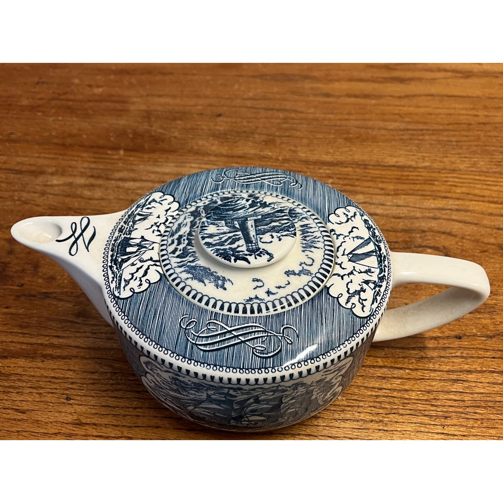 Vintage Currier and Ives by Royal China Lidded Tea Pot Sailboat Nautical